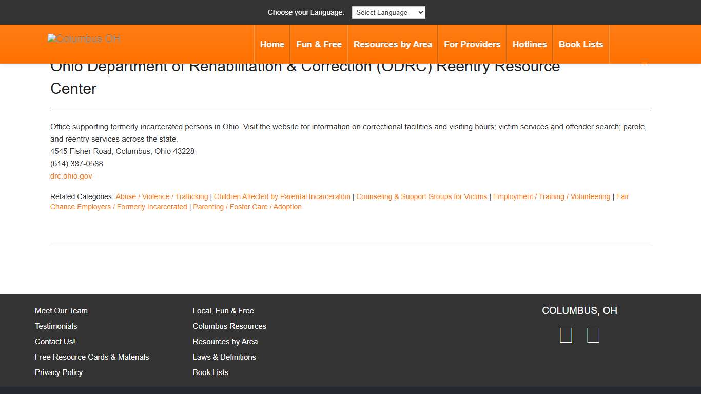 Ohio Department of Rehabilitation & Correction (ODRC) Reentry Resource Center Columbus OH